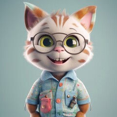 Fototapeta na wymiar 3D cartoon Cat portrait wearing clothes, standing in front, generative ai
