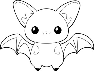 Bat vector illustration. Black and white Halloween Bat coloring book or page for children