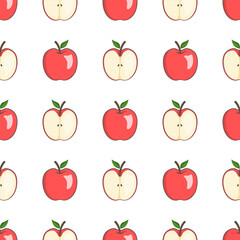 Seamless pattern of whole and sliced apples with a white background is perfect for creative print needs