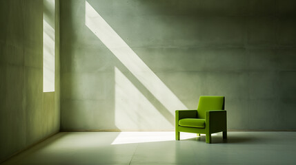 Green chair modern interior environment design, and soft lighting.