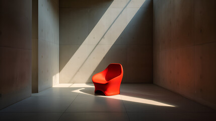 Red chair modern interior environment design, and soft lighting.