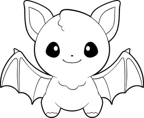 Bat vector illustration. Black and white Halloween Bat coloring book or page for children