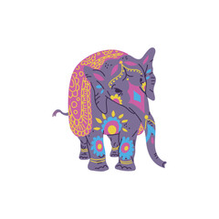 Indian elephant decorated in traditional style, vector illustration isolated.