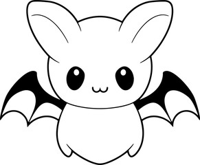 Bat vector illustration. Black and white Halloween Bat coloring book or page for children