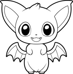 Bat vector illustration. Black and white Halloween Bat coloring book or page for children