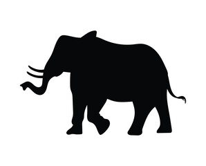 Black silhouette of huge going elephant flat style, vector illustration