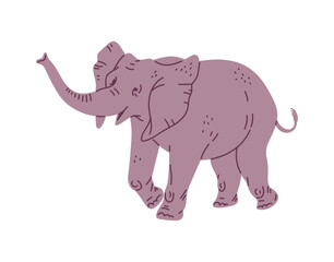 Walking african or asian grey elephant, flat vector illustration on white.
