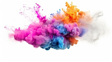 Colorful rainbow cloud explosion on white background. Paint puff of smoke abstract splatter art.