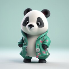 Fototapeta premium 3D cartoon panda portrait wearing clothes, standing in front, generative ai