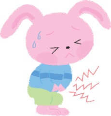 お腹が痛くて泣いているうさぎの男の子