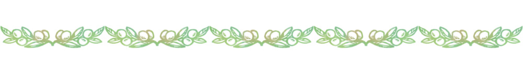 オリーブの実や葉を使った飾り。シームレスなライン。水彩風、ベクター素材