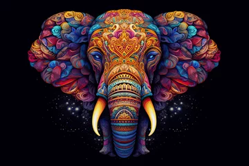 Tuinposter Boho colorful mandala art forming as elephant head.AI Generative
