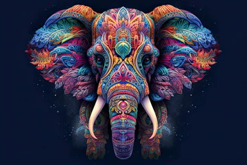 Papier Peint photo Style bohème colorful mandala art forming as elephant head.AI Generative