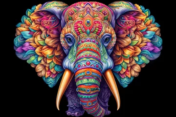 Papier Peint photo Lavable Style bohème colorful mandala art forming as elephant head.AI Generative