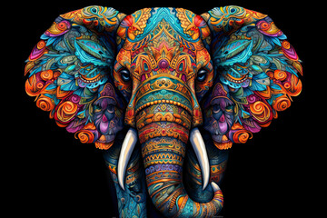 Obraz premium colorful mandala art forming as elephant head.AI Generative