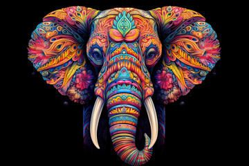 colorful mandala art forming as elephant head.AI Generative