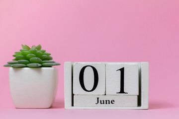 June 1 in the calendar on a pink background is the start date of the new month.