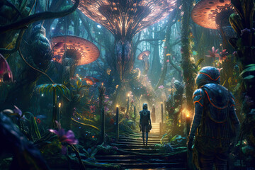 futuristic trippy experience acid enchanted forest.AI Generative
