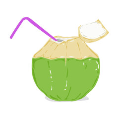 Illustration of a fresh young coconut drink