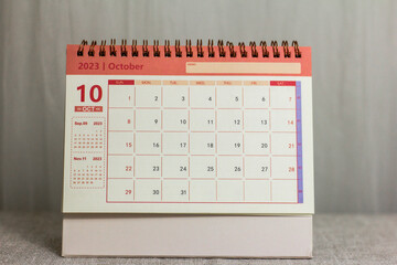 Hello, October.Desktop calendar for planning for October 2023.