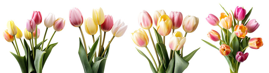 Fototapeta premium Bunch of tulips flowers on transparent background, Generative AI Technology 