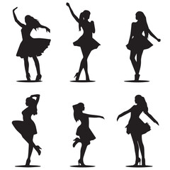 Fototapeta na wymiar Silhouettes of a set of dancing girl vector designs.