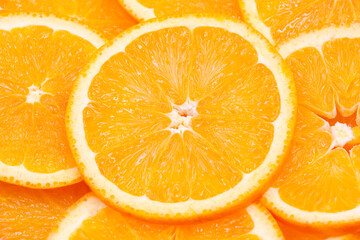 Fototapeta na wymiar Navel orange slices background, top view, flat lay,