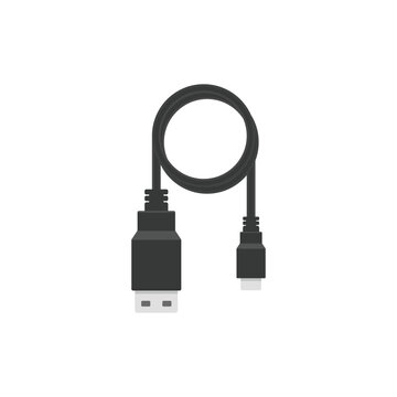 Charging cable with usb port, flat vector illustration isolated on white background.