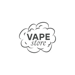 Vape store handwritten text in smoke clouds vector illustration isolated.