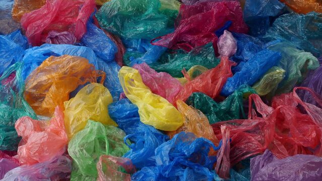 Plastic disposable grocery bags. Used film plastic. The Problem Of Plastic Bag Pollution