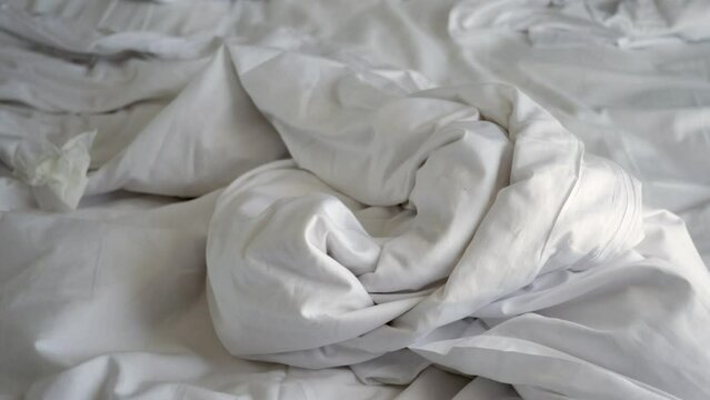 messy bed in early morning , messy bed after waking up 
