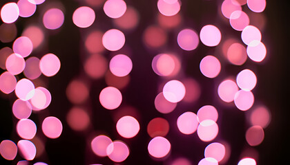  Defocused bokeh lights on black background, Overlay effect for design, an abstract naturally blurred backdrop for Valentine's Day or birthday party, Festive light texture, Pink and red garland in blu