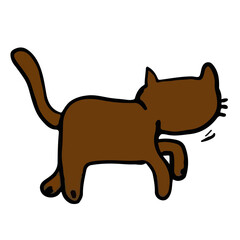 line cartoon cute brown cat facing back minimalist style