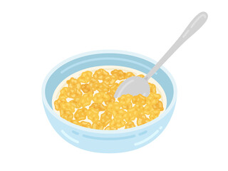 牛乳をかけた、コーンフレークのイラスト