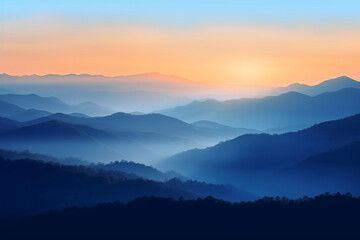 Fototapeta na wymiar Layers of mountain with fogs and soft colored sunrise color Generative AI