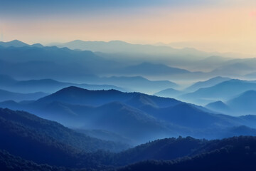 Layers of mountain with soft colored sunrise color Generative AI