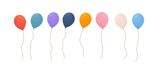 Set of colorful balloons, cartoon flat vector illustration isolated on white background.