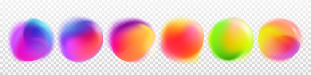 Abstract circles with color rainbow gradient blur. Palette of round vibrant dots. Texture of radial multicolor spots isolated on transparent background, vector realistic illustration © klyaksun