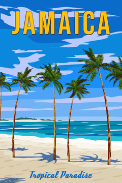 Travel poster Jamaica vintage. Paradise resort
