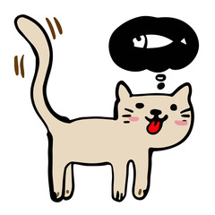 cartoon cute cat wants to eat fish minimalist style-01.png
