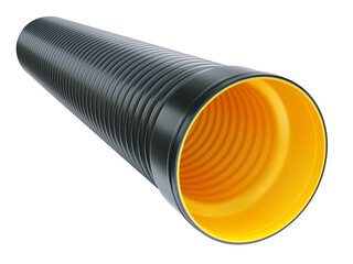 HDPE Corrugated pipe for drainage isolated on white background - 3D illustration - 604782588