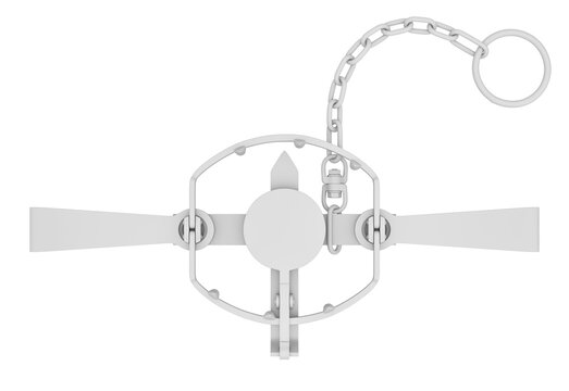 Clay render of open bear trap isolated on white background - 3D illustration
