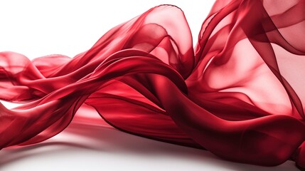 Dynamic Red Abstract Fabric in Motion, Isolated on White. Generative AI