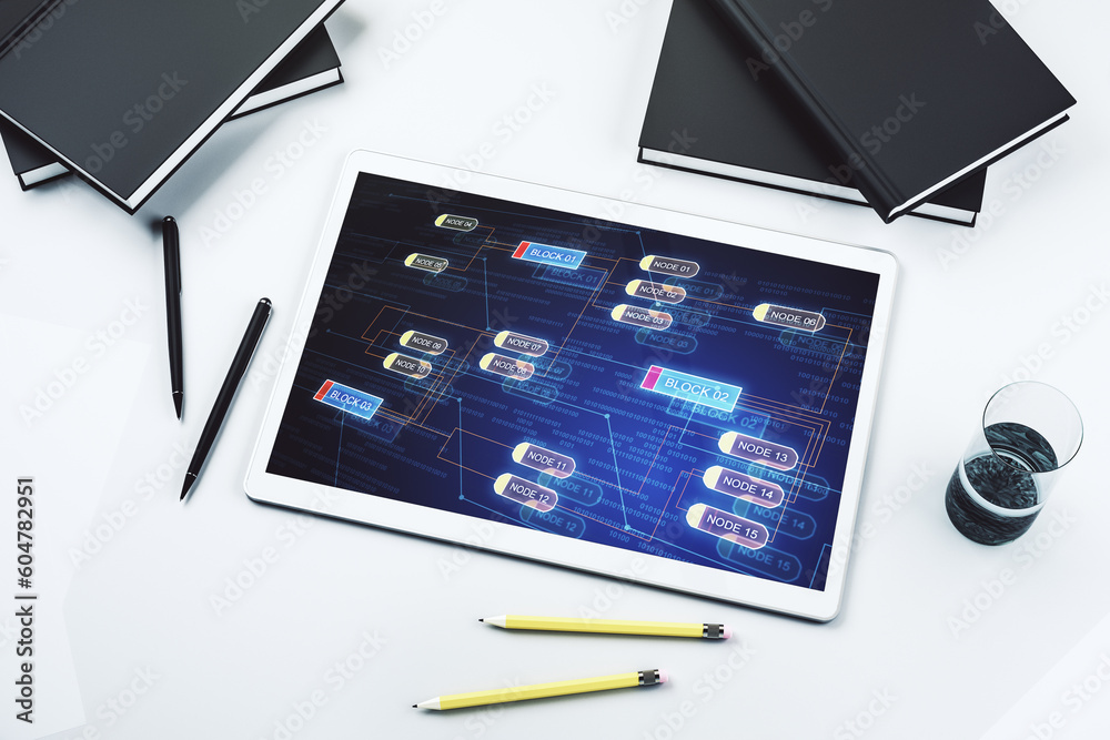 Leinwandbilder modern digital tablet screen with abstract graphic coding sketch, big data and networking concept. t