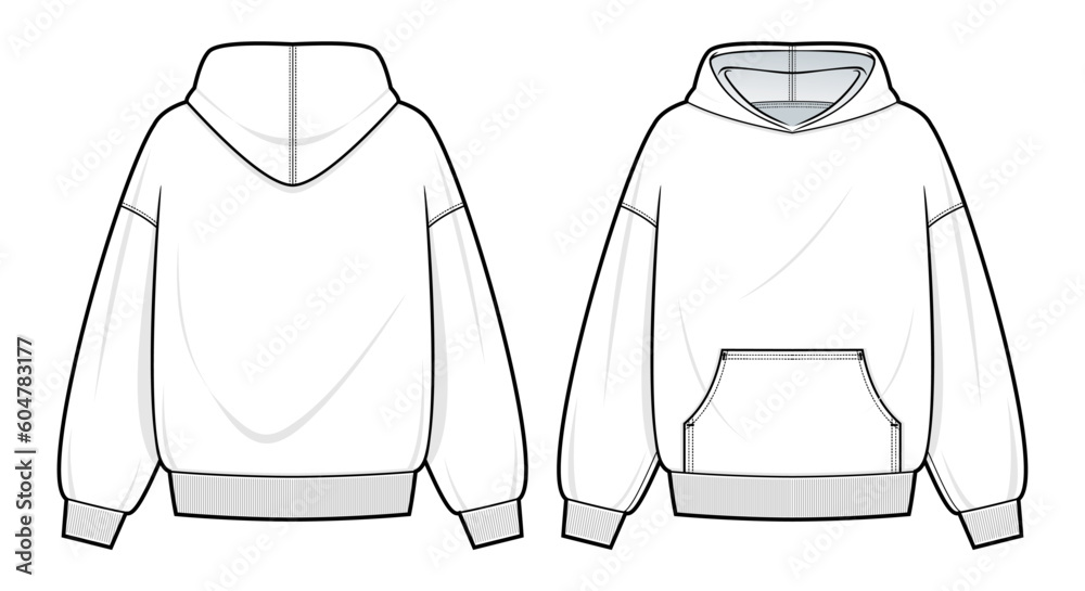 Wall mural hoodie technical fashion illustration. hoodie vector template illustration. front and back view. ove - Wall murals