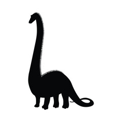 Diplodocus dinosaur black silhouette, flat vector illustration isolated on white background.