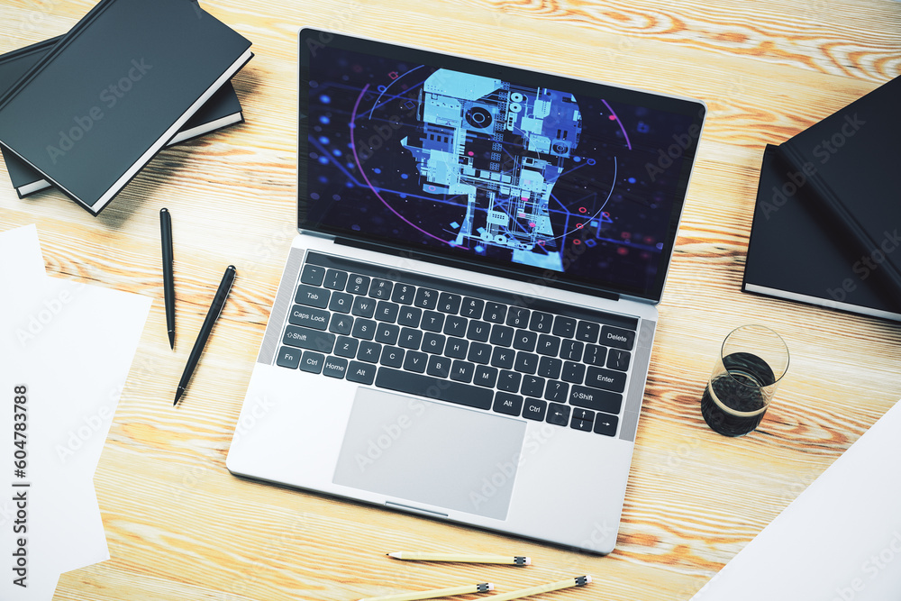Leinwandbilder modern computer monitor with creative artificial intelligence symbol. neural networks and machine le