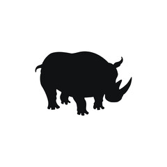 African rhino black shape silhouette vector illustration isolated on white.