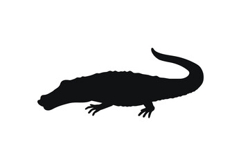 Black crocodile or alligator silhouette flat style, vector illustration