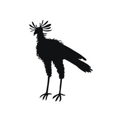 Fototapeta premium Secretary bird black silhouette cartoon vector illustration isolated on white.